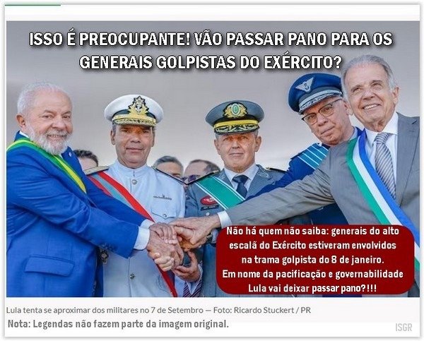 Lula confraternizando com comandantes das Forças Armadas, em snal de "pacto" para o distencionamento e governabilidade. Isso é bom, mas nã compassagem de pano para os generais golpistas.